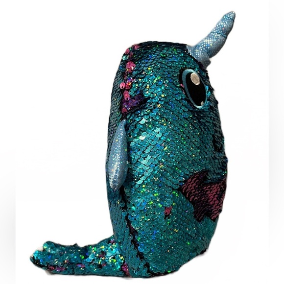 💜 Shimmeez Reversible Sequins Stuffy | Arlo Narwhal | Purple & Blue | NWT - Picture 4 of 10